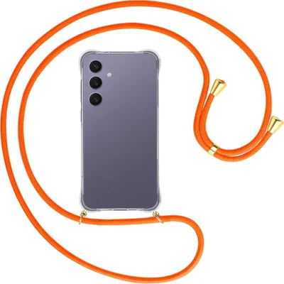 Produktbild von Handykette Backcover-Schutzhülle mit Band (Metall goldfarben) für Samsung Galaxy S24 FE 5G - neonorange