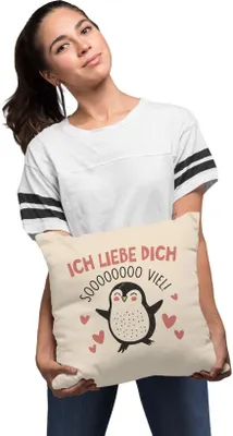 Produktbild von Kissenbezug Geschenk Liebe Valentinstag Jahrestag Pinguin Spruch Ich liebe dich Herz SpecialMe® natur 40cm x 40cm