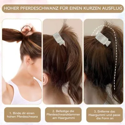 Produktbild von 3 Haarspangen für Damen aus Metall mit Strass, rutschfester Halt für hohe Pferdeschwänze, modisch für dickes und dünnes Haar