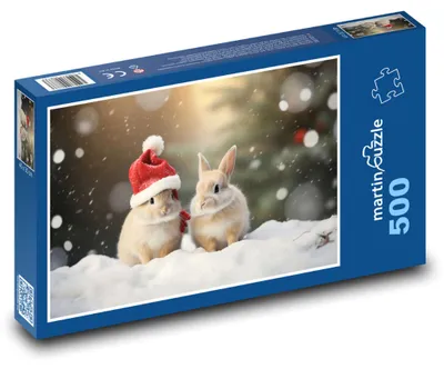 Produktbild von Puzzle 500 Kaninchen in Weihnachtsmütze - martinpuzzle