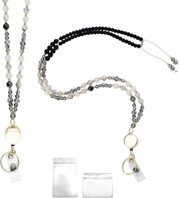 Productafbeelding van Inklapbare halsbandketting met natuursteenparels voor identiteitskaarten