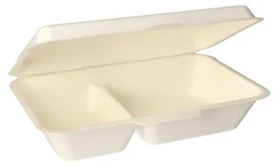Produktbild von 500 Menüboxen, Zuckerrohr "pure" 2-geteilt 6,5 cm x 24 cm x 15,5 cm weiss
