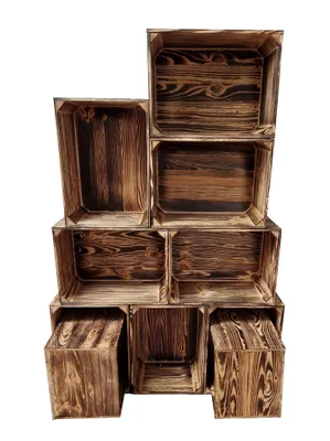 Produktbild von 12x Dřevěné krabičky dekorační úložné boxy přepálený efekt barvě o rozměru 39x29x24 cm