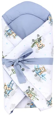 Productafbeelding van TupTam universele babywikkel met strik, kleur: vliegtuigbeer / blauw, afmetingen: 70 x 70 cm
