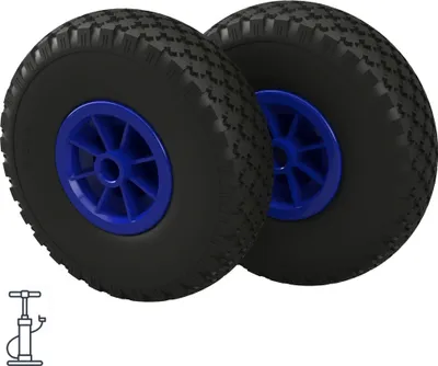 Obrázek produktu pro 2 x Vzduchové kolo ø 260 mm 3.00-4 kluzné ložisko spouštěcí kolečko kolečko ručního vozíku ruční vozík, černé/modré