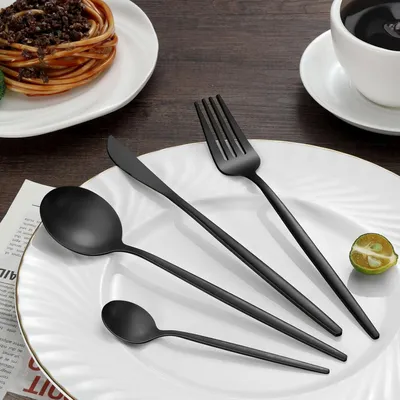 Produktbild von Famanu Besteckset 30-teilig mit Steakmessern - Schwarz