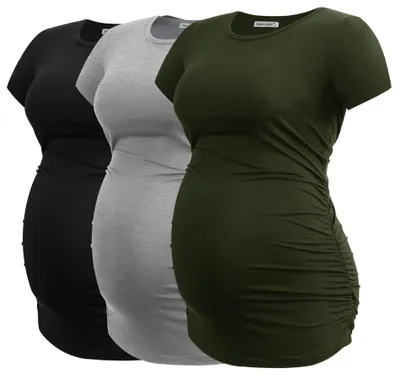 Immagine prodotto di Maglietta premaman, confezione da 3, colore nero, grigio, verde oliva, taglia M, abbigliamento premaman