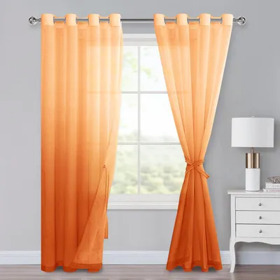 Voile-Gardinen-Set 2er, Ombre-Farbverlauf, 225x140 cm, orange