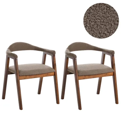 Produktbild von BELIANI Esszimmerstuhl 2er Set Braun u. Taupe Bouclé Stoffbezug mit Holzgestell Armlehnen Modernes Design Boho Küchenstühle