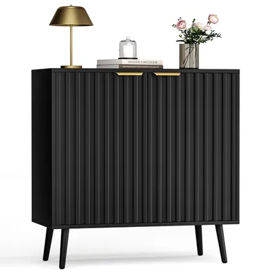 Sideboard mit 2 Türen, verstellbarem Boden, 35x77x78 cm, Schwarz