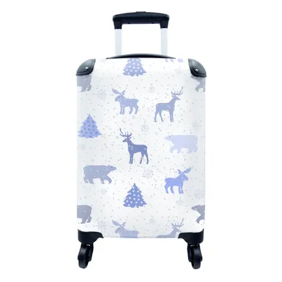 Produktbild von MuchoWow® Koffer Handgepäck Trolley Rollkoffer Kleine Reisekoffer mit 4 Rollen - Hirsche - Muster - Schnee - Cabin Size < 55x40x23 cm & 55x40x20 cm - Fotokoffer - Kabinenkoffer - Boardgepäck - Reise-Box - Reisekoffer - Reisegepäck - Koffer mit Bild - Trolley für Kinder