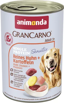 Produktbild von animonda GranCarno Hundenassfutter: Sensitiv, reines Huhn + Kartoffeln, 6x400g, getreidefrei, für ausgewachsene Hunde