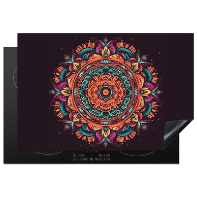 Produktbild von KitchenYeah© Herdabdeckplatte Mandala - Blumen - Hippie - Boho - Orange , 78x52cm, Küche Deko, Glaskeramikkochfeld Herdabdeckung, Abdeckplatte fùr Kochfeld
