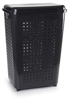 Produktbild von PlasticForte Waschekorb mit Deckel - 50 l - Anthrazit - 41 x 31 x 61 cm