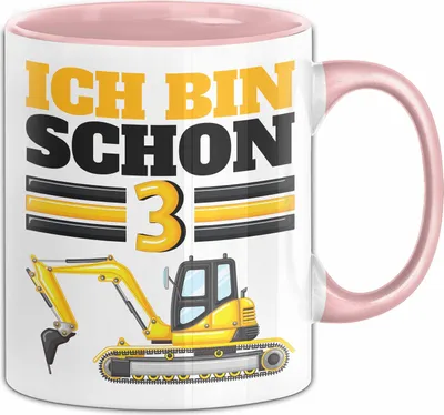 Produktbild von 3. Geburtstag Geschenk Tasse Becher Jungs Bagger Ich Bin Schon 3 (Rosa)