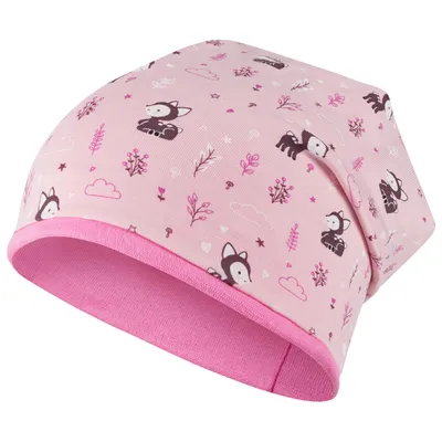 Produktbild von Mädchen Mütze Beanie Übergangsmütze Stoff Baumwolle doppellagig, Rosa, Gr. 50-52