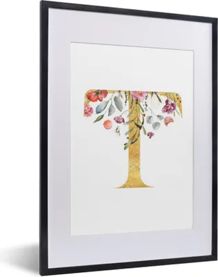 Produktbild von MuchoWow® MuchoWow® Gerahmtes Poster Blumen - Gold - Brief 30x40 cm - Poster mit zchwarzem Bilderrahmen - Wandposter Schlafzimmer