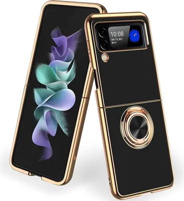Image de Etui pour Samsung Galaxy Z Flip 3 5G avec anneau, support, étui antichoc en TPU souple galvanisé Noir
