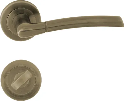 A product shot of a door handle set against a white background.