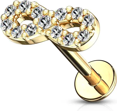 Produktbild von Labret Piercing Lippenpiercing Infinity Unendlichlkeit Stab Monroe Madonna Medusa Stecker Stud Zirkonia Kristalle Autiga® gold 1,2 mm 6 mm