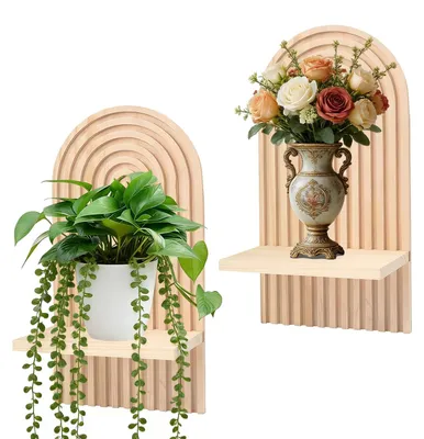 2er-Set Wandregale aus Massivholz, Regenbogen-Design, 34,5 cm