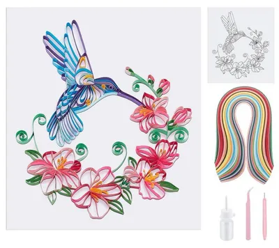 Produktbild von Papier Quilling Kit Blumen Kolibri mit 240 Papierstreifen und Vorlage für Anfänger Erwachsene