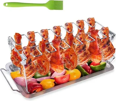 Produktbild von Kippenbrader für Grill und Backofen aus Edelstahl, für 14 Tassen, mit Aufnahmeschale und Grillstandaard