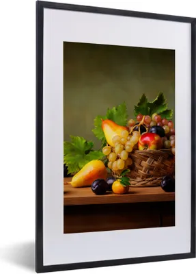 Produktbild von MuchoWow® Gerahmtes Poster Rustikal - Korb - Obst - Stilleben 40x60 cm - Poster mit Schwarzem Bilderrahmen Wandposter Rahmen Foto Bilder - Poster in Rahmen