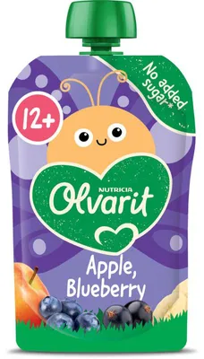 Produktbild von Olvarit Knijpfruit Apfel Blaubeere 12 Monate+ 100g – Fruchtiger Snack ohne Zucker