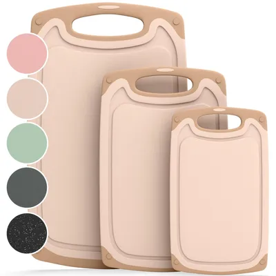 Image de Blumtal Set de 3 planches à découper (S/M/L) - Planche à découper en plastique + rainures pour jus et poignée - Sans BPA - Beige
