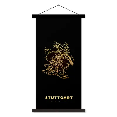 Produktbild von MuchoWow® Textilposter Stadtplan - Gold - Stuttgart - Karte 90x180 cm mit schwarzem Rahmen - Dekoration Wohnzimmer