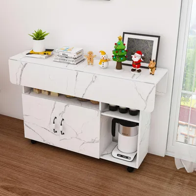 Obrázok produktu pre STILVORA: Sklopný jedálenský stôl s 5 odkladacími plochami, kuchynský stôl s 5 otočnými kolieskami, multifunkčný stôl, ktorý šetrí priestor, stôl so 4 uzamykateľnými kolieskami
