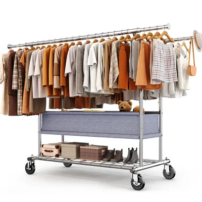 Produktbild von HOKEEPER Schwerlast Kleiderständer auf Rollen, Doppelter Kleiderstange,bis 283 kg belastbar,Industrie-Design, Garderobenständer