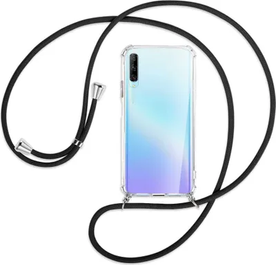 Produktbild von Handykette Backcover-Schutzhülle mit Band (Metall silberfarben) für Huawei P Smart Pro 2019 - schwarz