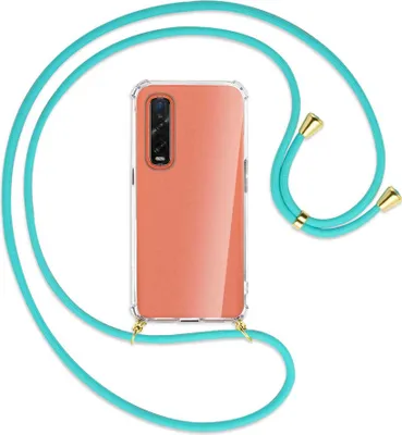Produktbild von Handykette Backcover-Schutzhülle mit Band (Metall goldfarben) für Oppo Find X2 Pro - türkis