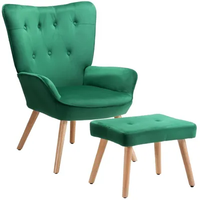 Produktbild von Sessel mit Hocker und hohen Armlehnen Grün