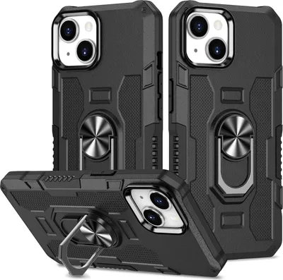 Produktbild von iPhone 14 Plus Hülle, Dual Layer Robuste Rüstung Ringhalter Ständer Schutzhülle für iPhone 14 Plus Schwarz