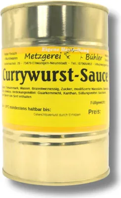 Produktbild von Currywurst Sauce 400g Soße in der Dose Konserve Fertiggericht lange haltbar Metzgerei Bühler