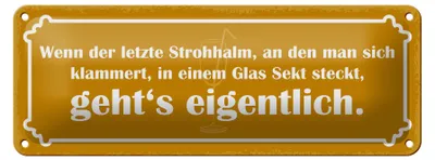 Produktbild von Blechschild Spruch 27x10cm Strohhalm in einem Glas Sekt Dekoration