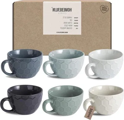 Productafbeelding van Famanu Cappuccino kopjes set van 6 - 200 ml - Handgemaakte, hoogwaardige keramische kopjes