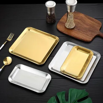 Produktbild von 2 Stück Grillplatten aus Edelstahl 304, praktische und vielseitige quadratische Serviertabletts für Gourmetpartys und Camping