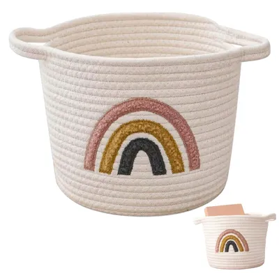 Imagen del producto de Cesta de almacenamiento trenzada, hecha de cuerda de algodón, de 25 x 20 cm, con asas, ideal para habitaciones infantiles