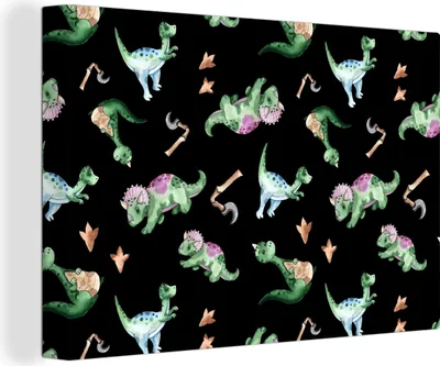 Produktbild von OneMillionCanvasses® - Leinwandbilder - 150x100 cm, Kinderzimmer - Dinosaurier - Schwarz - Jungen - Mädchen - Kind, Wandbilder Kunstdruck Wanddekoration