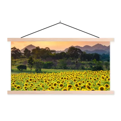 Produktbild von MuchoWow® Textilposter Sonnenblume - Natur - Berg 60x30 cm mit holzfarbenen Rahmen - Dekoration