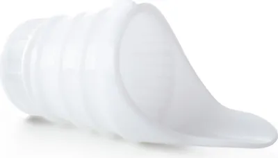 A white plastic homogenizer attachment for an ice cream maker, shown on a white background.