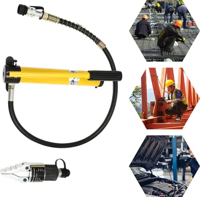 Collage of a hydraulic flange spreader and its use in construction and automotive repair.