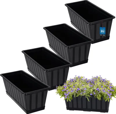 Image de KOTARBAU® Lot de 4 Pot de Fleur Exterieur Jardinières Exterieur PVC 40x18x14 cm Anthracite Jardinière Balcon Rectangulaire avec Soucoupe Bac à Fleurs