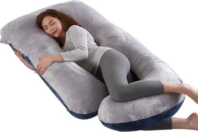 Immagine prodotto di Cuscino per la gravidanza a forma di J, grigio e blu