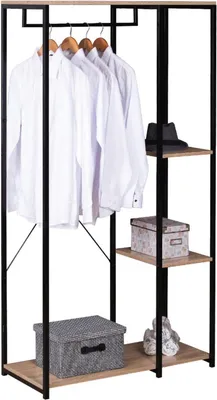 Produktbild von Happyment Kleiderständer Doza – Mit Aufbewahrungsflächen – Braun – Schuhregal & Kleiderschranknregal – Holz & Metall – 3 Ablagen