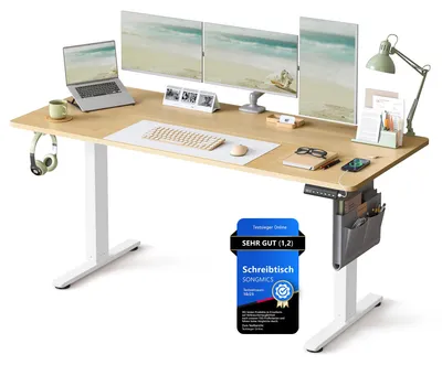 Productafbeelding van Verstelbaar bureau LSD136YA01, 160 x 70 cm, draagvermogen 70 kg, eikenhout/wit